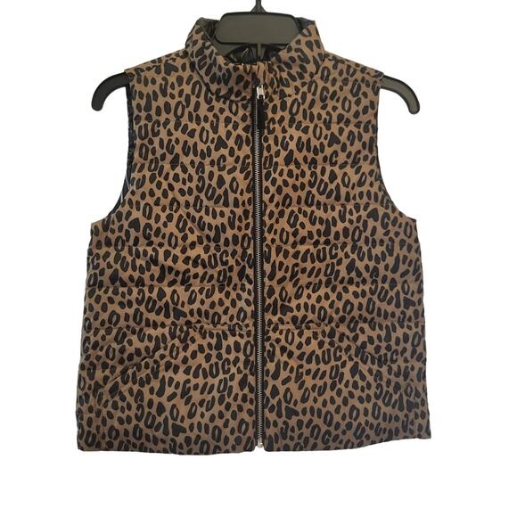 Crewcuts Other - Crewcuts Girls Leopard Black Reversible Puffer Vest L